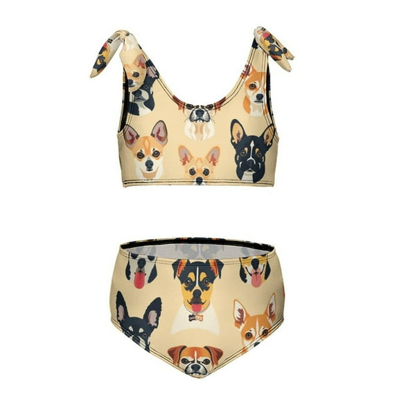 Cute Dog Girls' beach sports two-piece swimsuit set