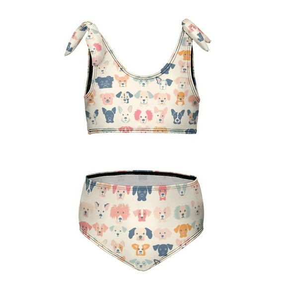 Cute Dog Girls' beach sports two-piece swimsuit set