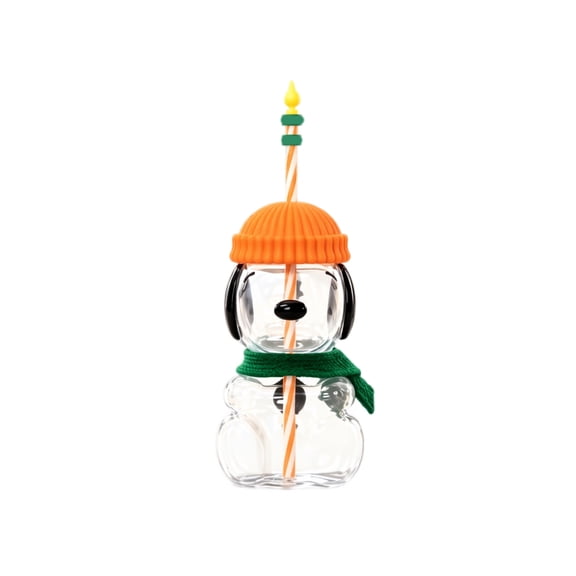 Cute Dog Glass Tumbler with Straw and Lid, Reusable Clear Drinking Cup, Aesthetic Iced Coffee Juice Water Glass Cup (Orange)
