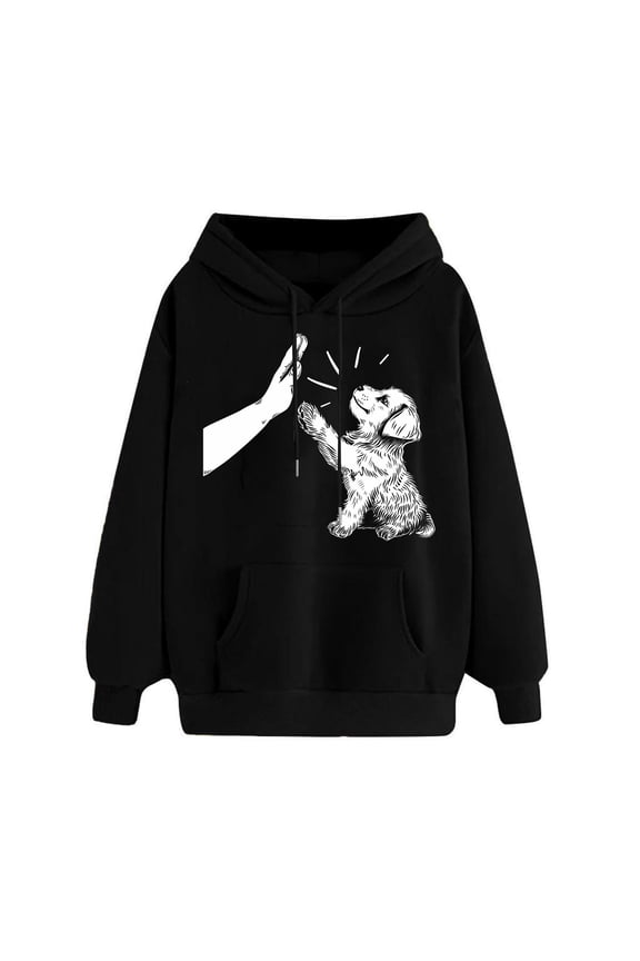 Cute Dog Graphic Hoodies Aesthetic Hooded Sweatshirts for Women Kawaii Cartoon Anime Lightweight Pullover Tops