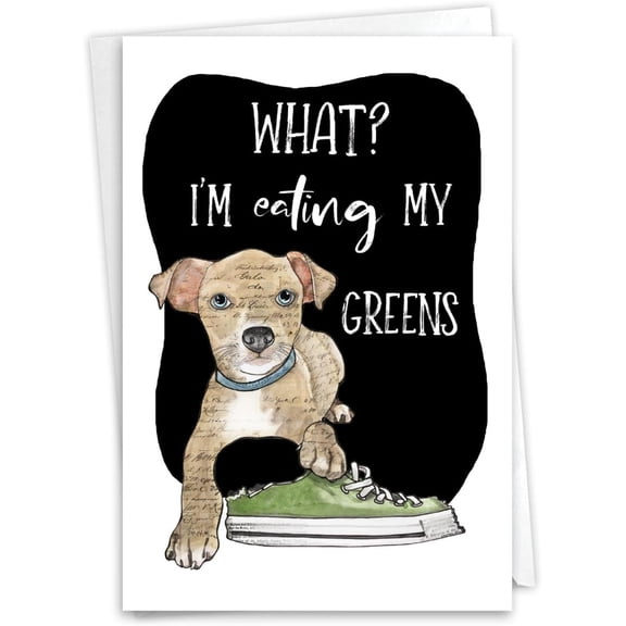 Cute Dog Greeting Card – "What? I'm Eating My Greens" Humorous Design – Blank Inside with Envelope – Perfect for Dog Lovers, Birthdays, and Encouragement