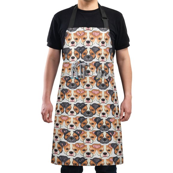 Cute Dog Heads Kitchen Apron with 2 Pockets Adjustable waterproof Cooking Aprons for Women Men Chef