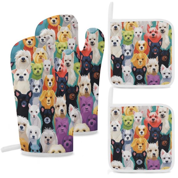 Cute Dog Heat Resistant Microwave Oven Gloves Set for BBQ Baking Grilling,Baking Gifts Cooks for Women,Housewarming Gifts for New Home