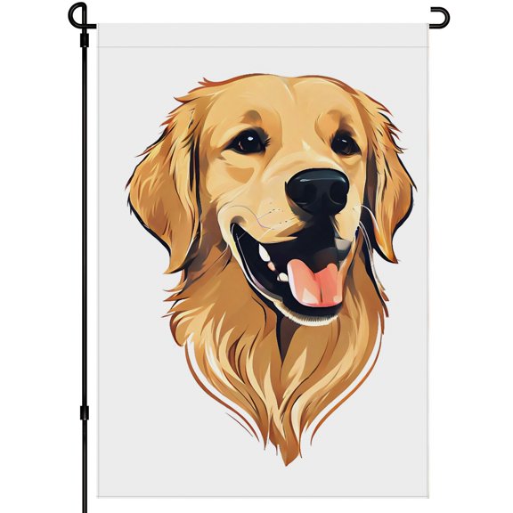 Cute Dog House Flags Decoration for Front Door Yard Lawn Balcony, Happy Smile Golden Retriever Garden Flag for Outdoor, Colorful Cartoon Simple Doodle Animated Decoration 28x40in