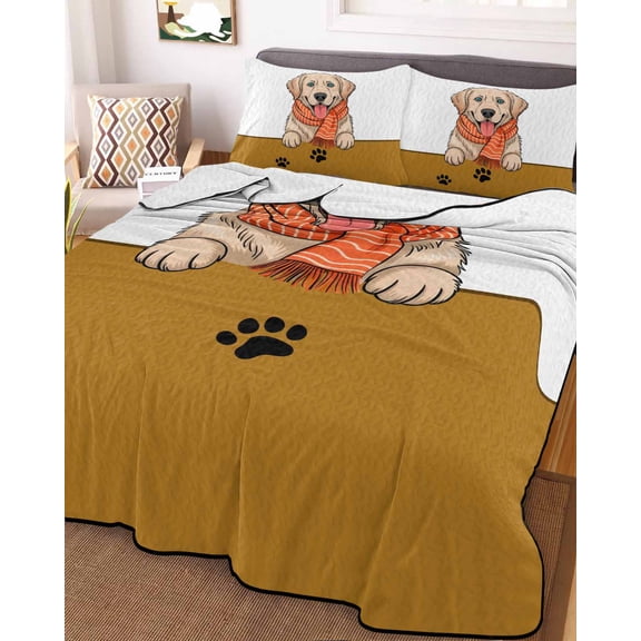 Cute Dog King Size Down Alternative Comforter, Lightweight Comforter Quilt Bedding Set with Pillow Shams Red Scarf Black Dog Paw Print All Seasons Bed Comforter Duvet Insert 96"x106"