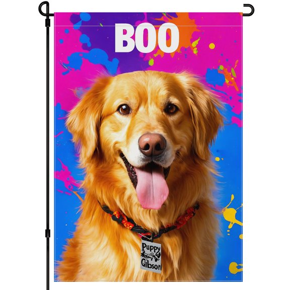 Cute Dog Large Garden Flag, Double Colored Puppy Stickers Cute Dog Face Colorful Cartoon Outdoor Garden Flag, Happy Smile Golden Retriever Durable Porch Flags, for Farmhouse Patio Garden Backyard