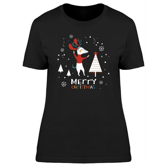 Cute Dog Merry Christmas Graphic T-Shirt Women -Image by Shutterstock, Female Large