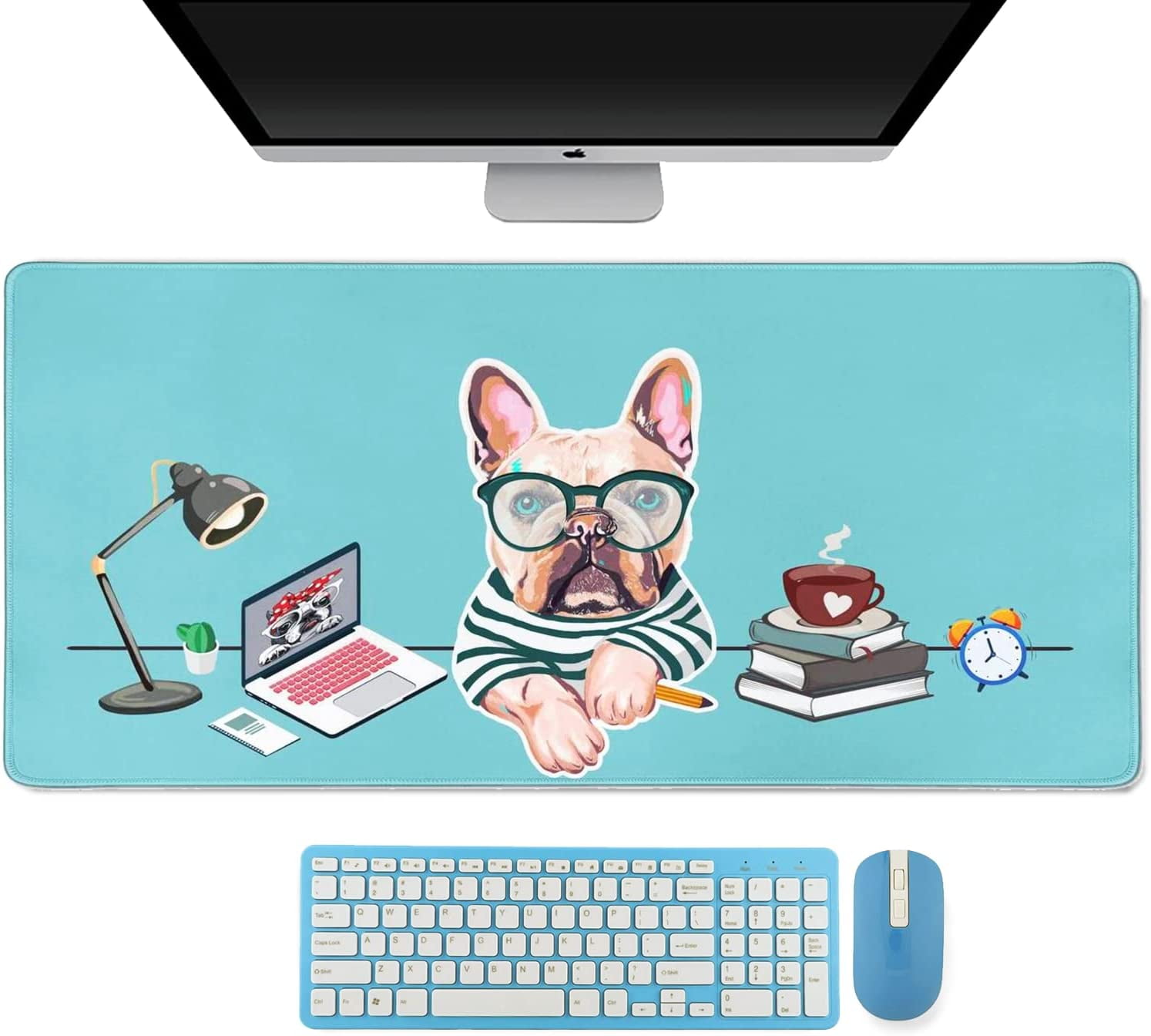 Cute Dog Mouse Pad Large Light Blue XL XXL Mouse Pad 31.5 15.7in Stable Rubber Base Mousepad with Stitched Edges Waterproof Desk Mat for Work Game Office Home Walmart