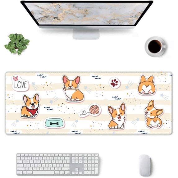 Cute Dog Mouse Pad Stitched Edge XL Large Mousepad 31.5" X 11.8" Rubber Base Non Slip Desk Mat for Laptop Pc Computer Gaming