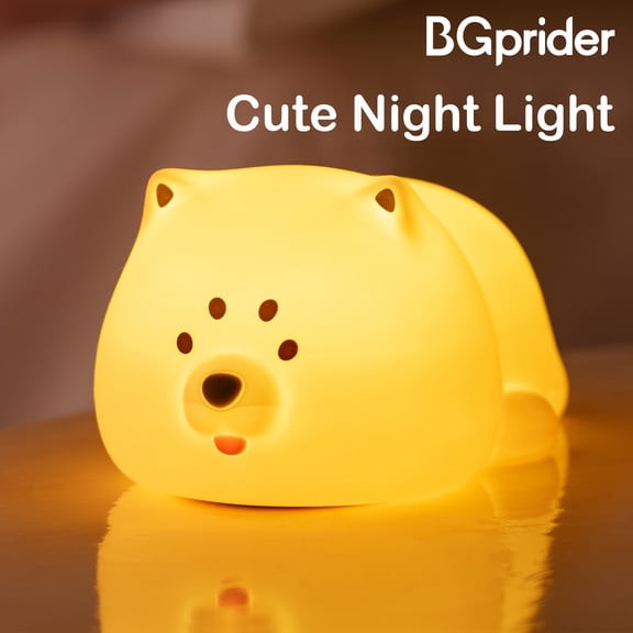 Cute Dog Night Light, Silicone Bedside Lamp with 3-Level Brightness, 1200mAh Battery