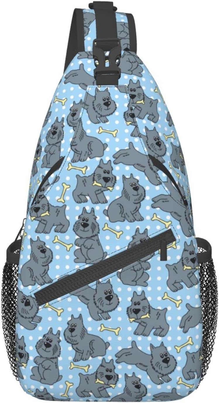 Cute Dog Of Schnauzer Animal Pattern Sling Bag Crossbody Hiking Travel Chest Bags Backpack Shoulder Daypack for Women Men