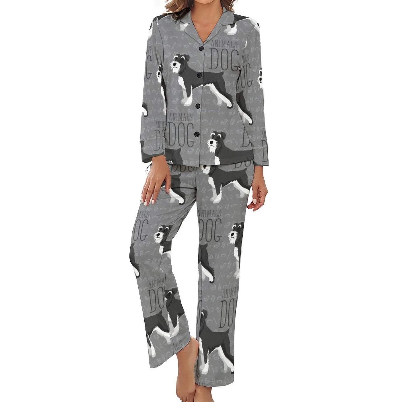 Cute Dog Of Schnauzer Animal Pattern Womens Pyjamas Set Long Sleeve 2 ...