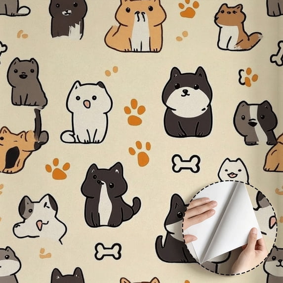 Cute Dog Patterns Wallpaper, Minimalist Aesthetic Quirky Style, Self adhesive and removable, waterproof Wall Decoration for Bedroom, Living Room, Drawer, Shelf, 17.7 * 118 in
