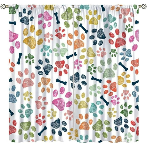 Cute Dog Paw Curtains,Cartoon Colorful Animal Dog Paw Print Window Treatments for Kids Boys Girls Bedroom Living Room Study Nursery Drapes 2 Panels Set,Total Size 42 x 54 Inch