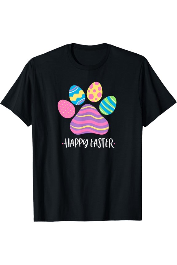 Cute Dog Paw Easter Design with Colorful Eggs for Dog Lover T-Shirt