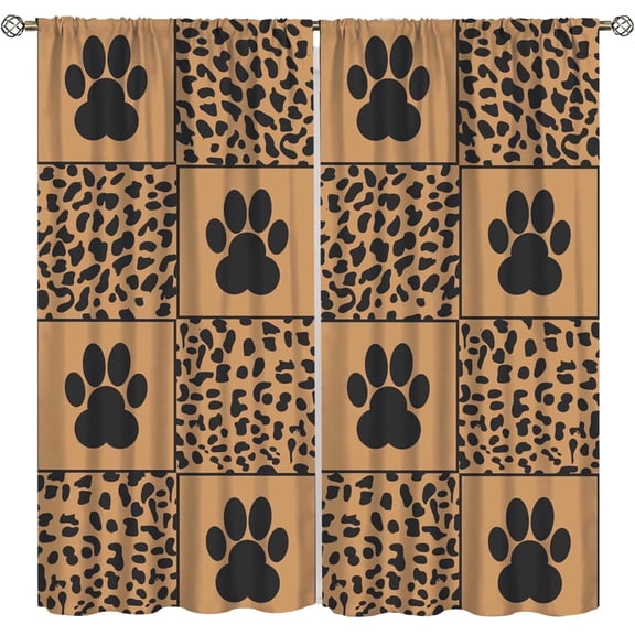 Cute Dog Paw Print Curtains, Cartoon Animal Leopard Dog Paw Print Creative Pattern for Kids Bedroom Living Room Set 2 Panels,63x63 Inches