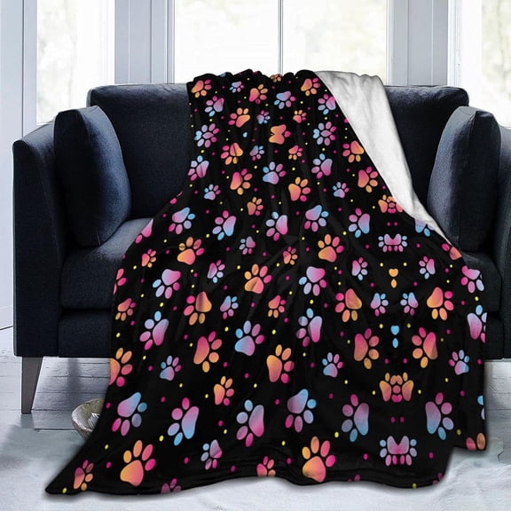 Cute Dog Paw Print Theme Flannel Throw Blanket, Animal Paw Print Pattern Blanket Gifts for Dad Mom Friend Uncle Aunt Daughter Lover Dog Women, Blanket for Sofa Chair Bed Office 50"x 60"