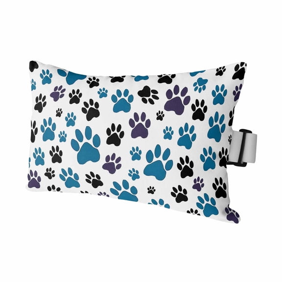 Cute Dog Paw Print on White Outdoor Pillow for Chaise Lounge Chair,Animal Footprints Seamless Waterproof Headrest Lumbar Pillows with Insert&Elastic Strap for Patio Pool Garden Chairs Decor,1 Pack