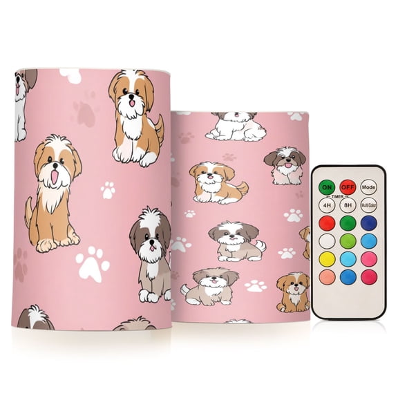 Cute Dog Paws and Dog Flickering Flameless Candles Battery Operated with Remote Timer LED Pillar Candles Set of 2