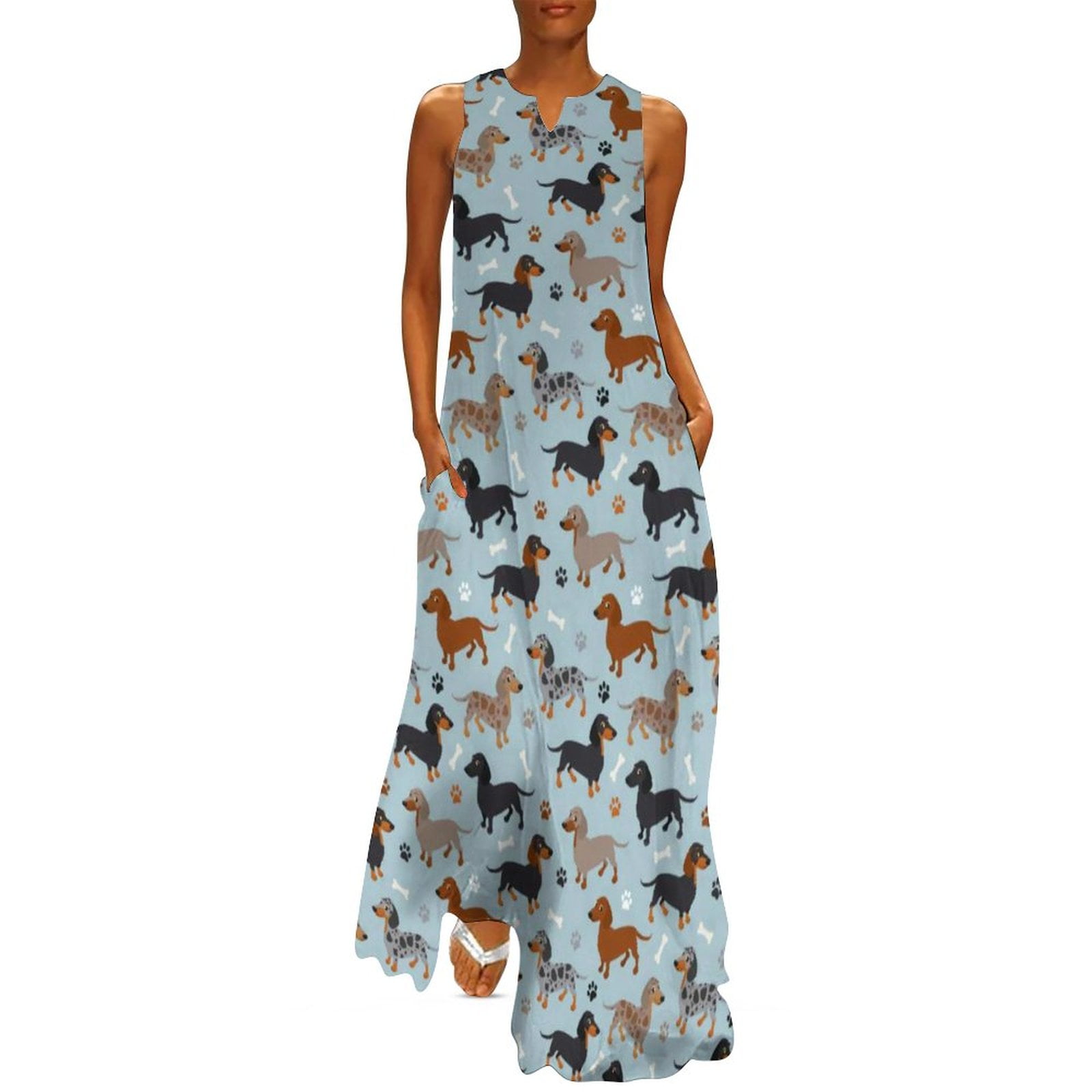 Cute Dog Print Dress Spring Standard Poodle Streetwear Casual Long ...