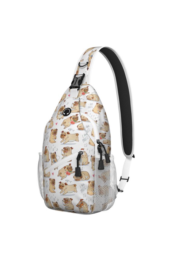 Cute Dog Print Sling Backpack for Women, Adorable Puppy Pattern Crossbody Bag with Paw and Tail Design, Travel Hiking Daypack