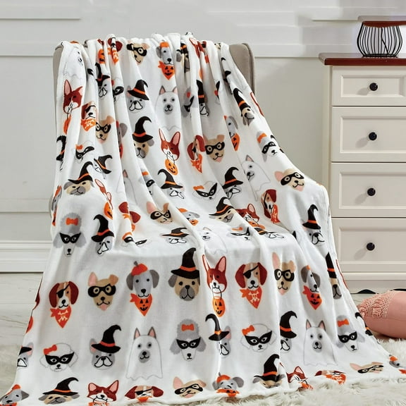 Cute Dog Puppies Blanket 59"x51" Flannel Plush Soft Cozy Comfy Quilt Throw Blankets with Dogs On It