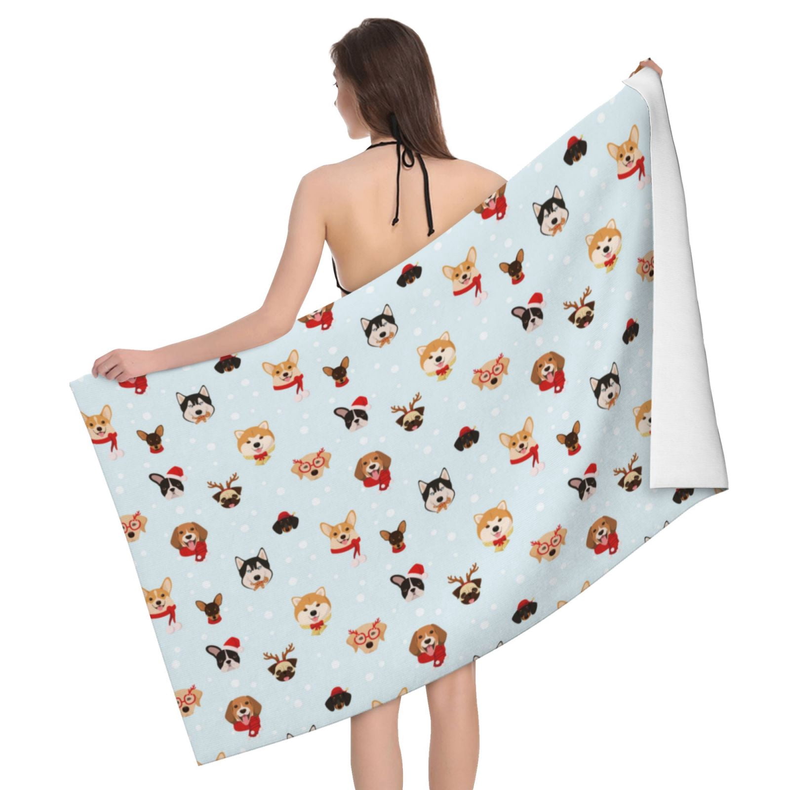 Cute Dog Puppy Christmas Large Bath Towels, Blanket Beach Towels Oversized, Highly Absorbent ...