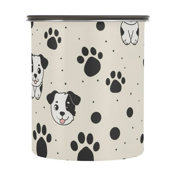 Cute Dog Puppy Paw Prints Airtight Coffee Bean Canister 30oz Food Storage Containers with Lids For Gournd, Tea, Sugar, Flour, Rice, Cereal, Candy Cookie Jar