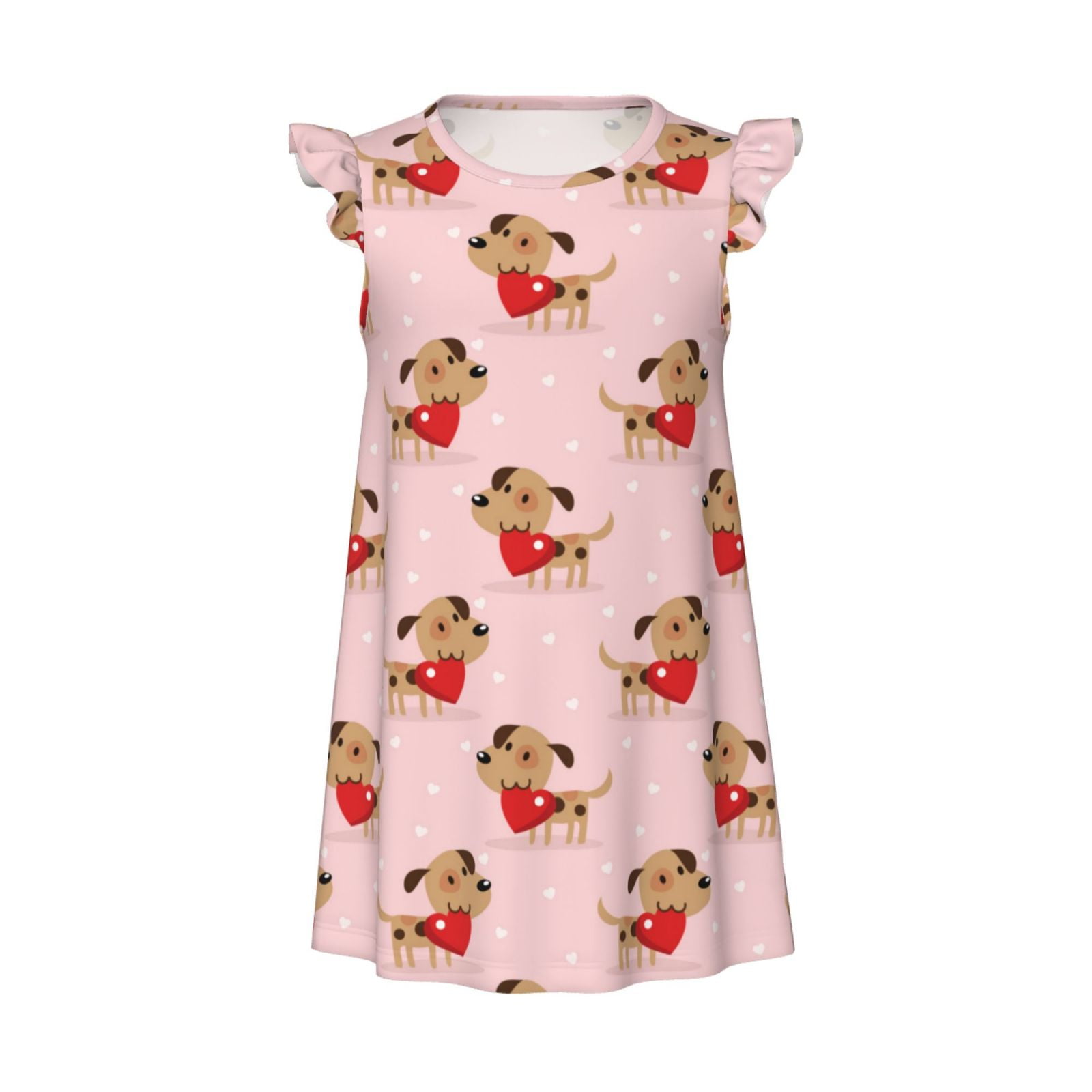 Cute Dog Puppy heart Girls Nightgowns Soft Toddler Nightgown, Toddler