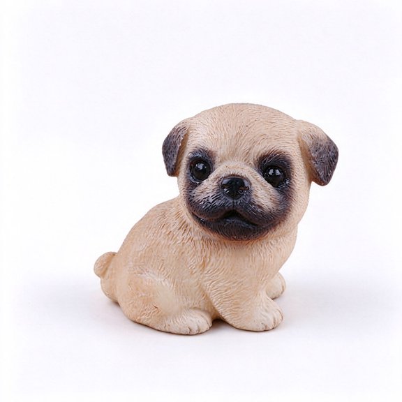 Cute Dog Resin Miniature Figurine, 1.2 Inch Sitting Pug Puppy in Light Brown with Dark Muzzle, for Garden Pot Desktop and Display Box Decor