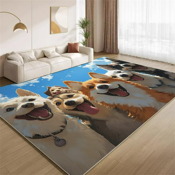 Cute Dog Rug 4x5ft Area Rugs Happy Cute Puppy Rugs Ultra Soft Washable Non Slip Carpet for Bedroom Living Room Study Office Home Decor Mats