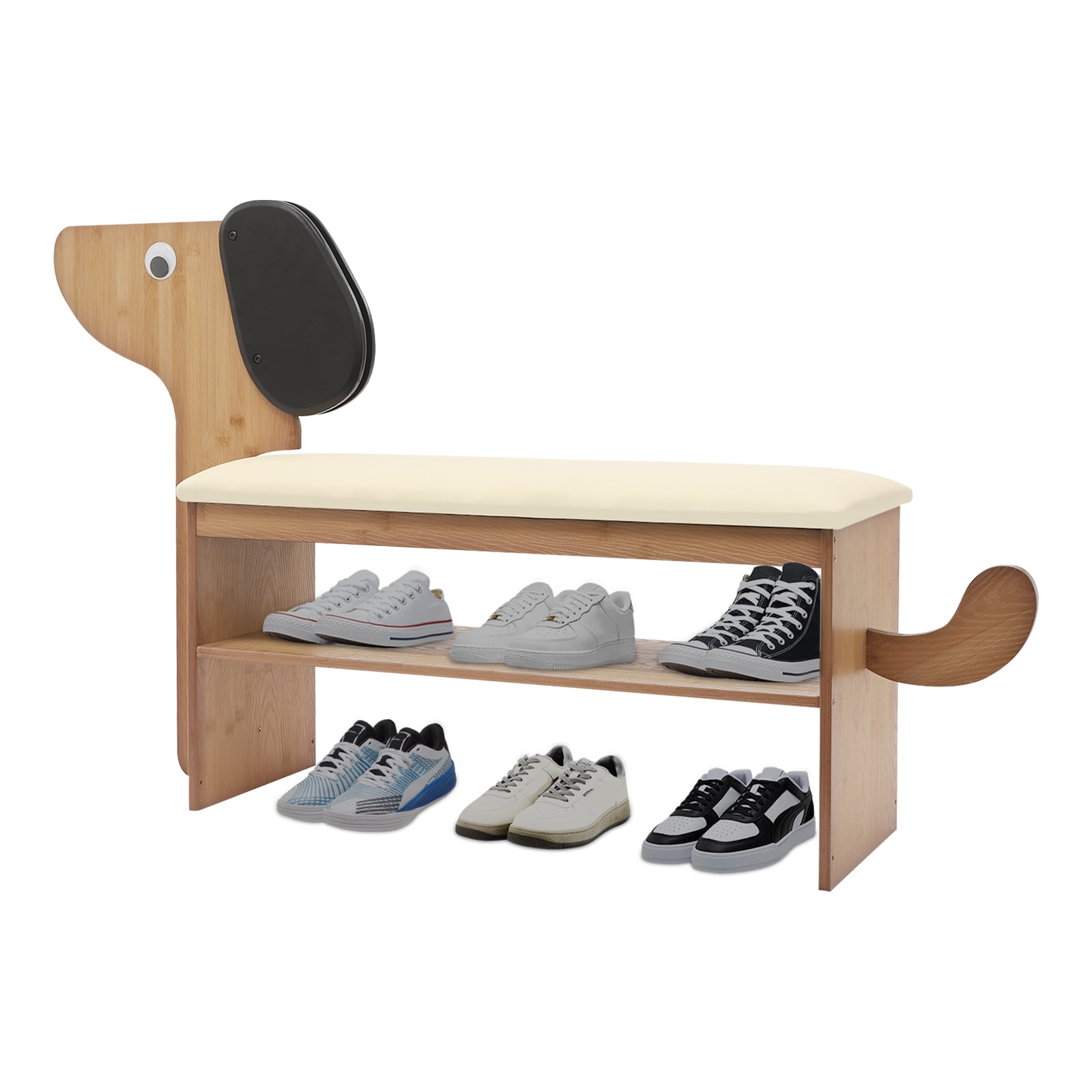 Cute Dog Shoes Rack Bench for Entryway, Shoe Rack Bench with Cushion（Beige）