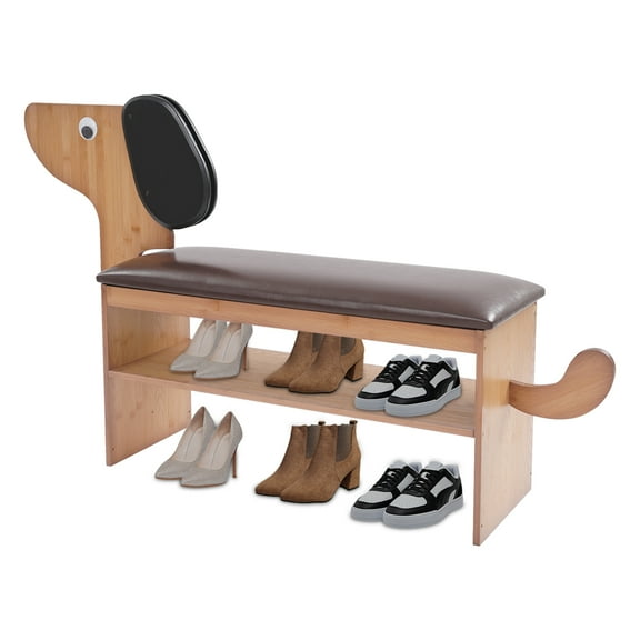 Cute Dog Shoes Rack Bench for Entryway, Shoe Rack Bench with Cushion(Dark Brown)