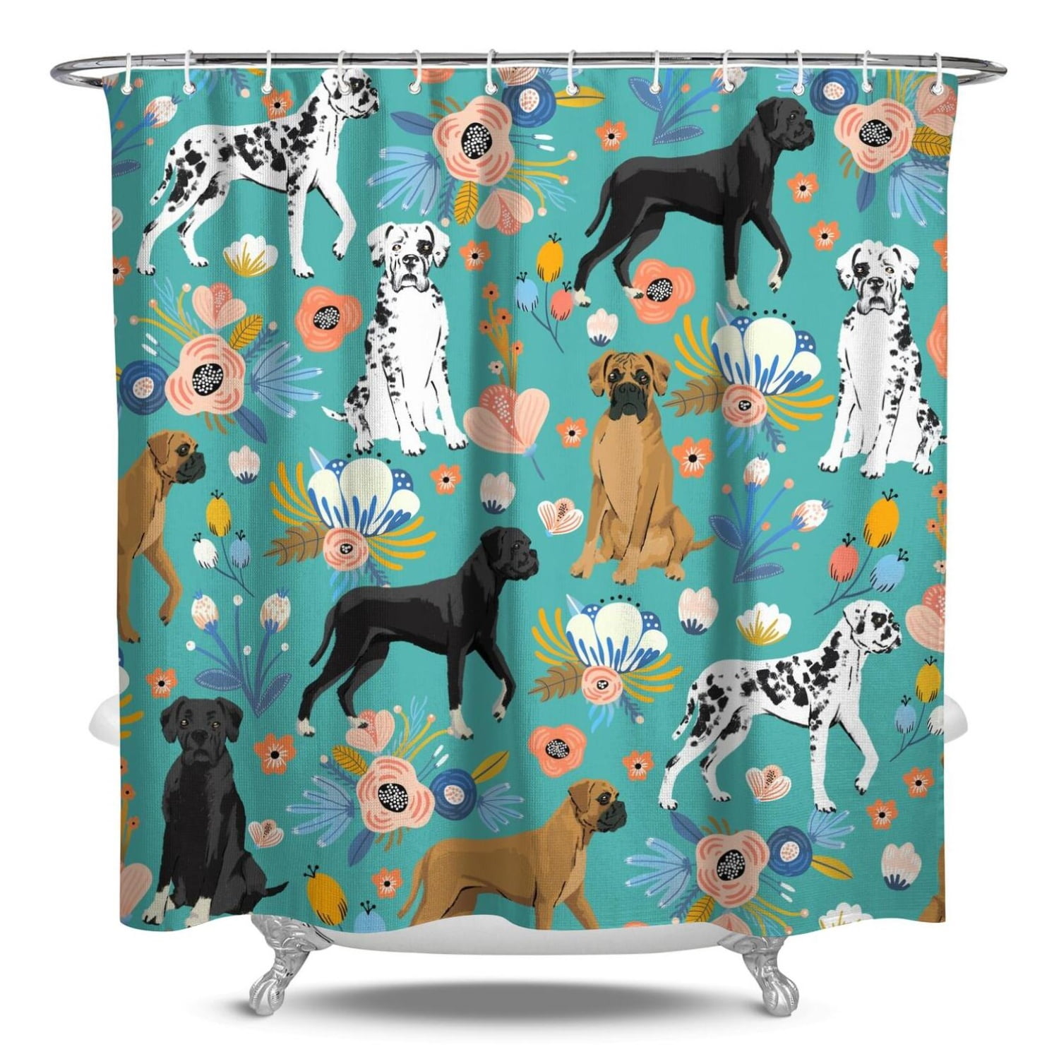 Cute Dog Shower Curtain - Playful Puppy & Vintage Illustration - Quick