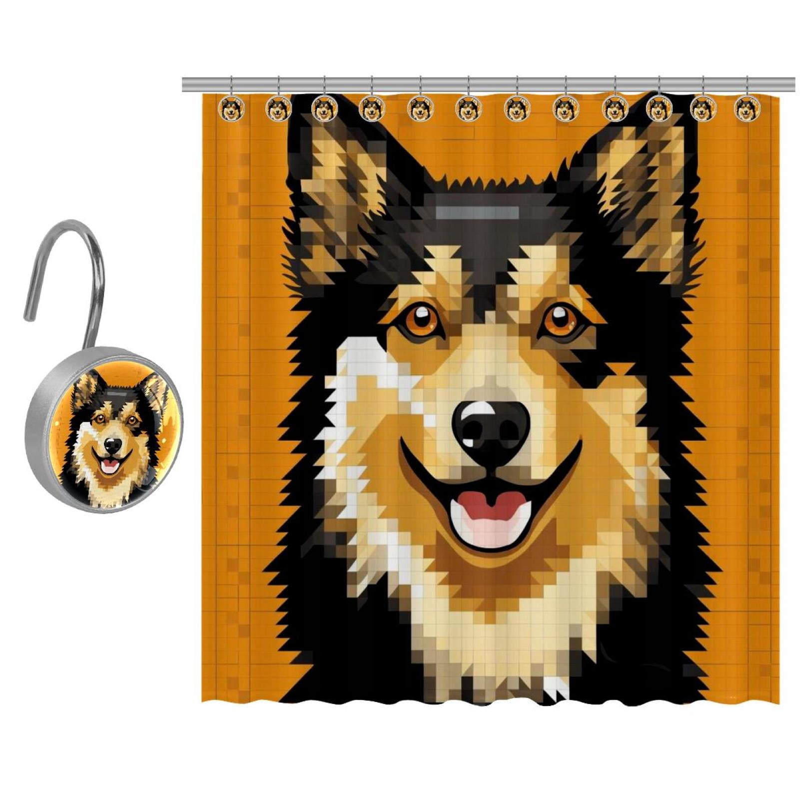 Cute Dog Shower Curtain, Waterproof Bathroom Decor Set with Hooks