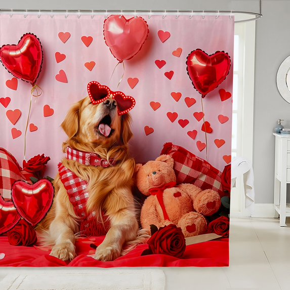 Cute Dog Shower Curtains,Kawaii Bear Balloon Bathroom Curtains Teens Adults,Romantice Rose Flower Waterproof Bath Curtains with 12 Hooks for Bathtub,72" W x 72" L