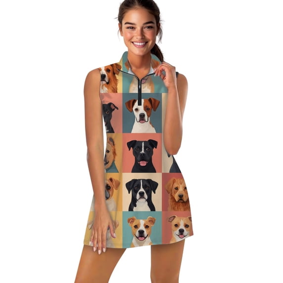Cute Dog Sketch Sports Dresses Women Tennis Dress Outdoor Badminton Golf Quick-Drying And Breathable Sports Dress