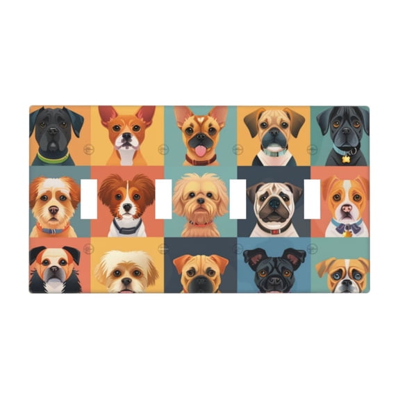 Cute Dog Sketch Switch Cover Decorative Wall Plate / 4-Gang 4-Toggle / Standard Size 4.5x8 in