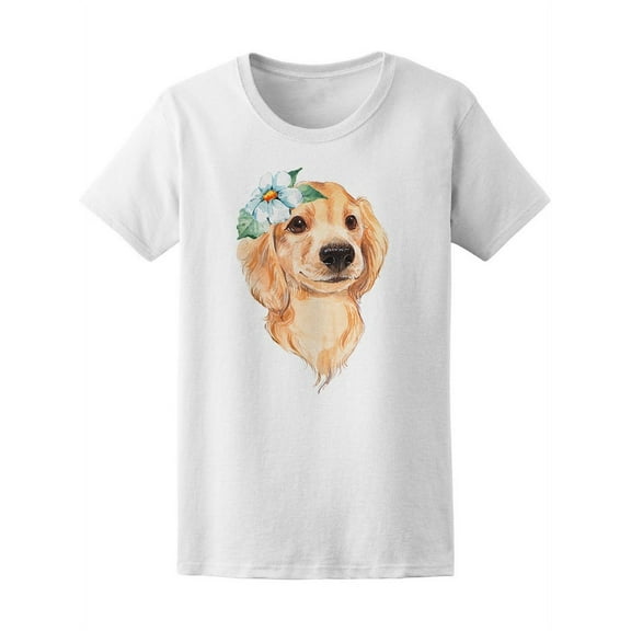 Cute Dog Sketch With Flower T-Shirt Women -Image by Shutterstock, Female Small