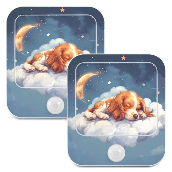 Cute Dog Sleeping in Magic Cloud 2 Pack LED Motion Sensor Night Light Plug into Wall Auto Dusk to Dawn Adjustable Brightness for Kids Bedroom Hallway Nursery Room