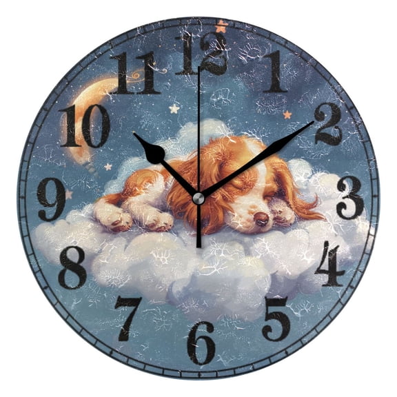 Cute Dog Sleeping in Magic Cloud Silent Wall Clock 10" Non-Ticking Battery Clock
