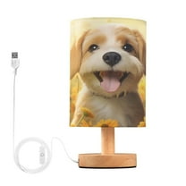 Cute Dog in Sunflowers Bedside Table Lamp LED Desk Lamps with USB Charging Port Cylinder Retro Warm Lights for Bedroom Living Room Coffee Bar Decoration