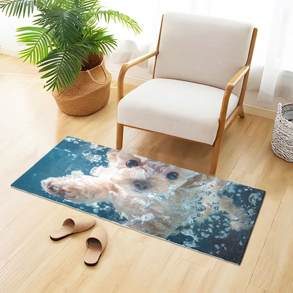 Cute Dog Swim Bubbles Bathroom Rug 39x20 Non Slip Quick Dry Washable Bathroom Mats for Bedroom Living Room Kitchen