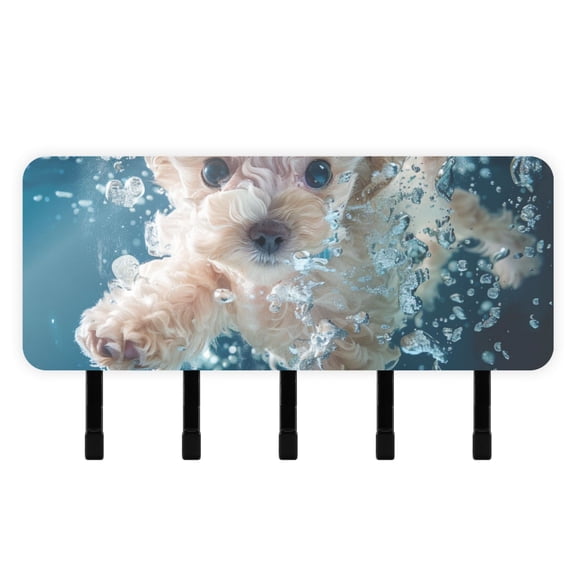 Cute Dog Swim Bubbles Key Holder for Wall Mail Holder Organizer with 5 Key Hooks Wall Mount Key Rack with Shelf