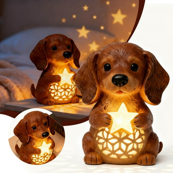 Cute Dog Tabletop Night Light with Vintage Star,Resin Puppy Lamp,3D Cute Pet LED Table Lamps for Bedroom Nursery Desk,Gift for Dog Lovers
