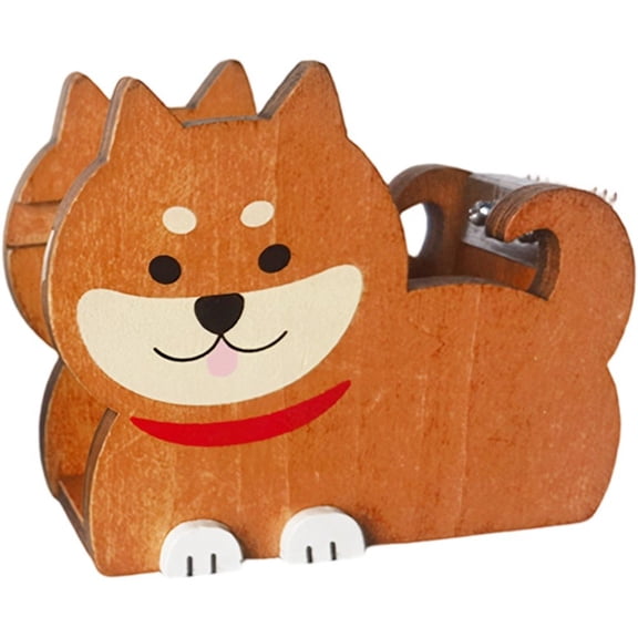 Cute Dog Tape Dispenser, Wooden Tape Cutter Novelty Tape Dispenser Holder for Home Office Desktop Accessory