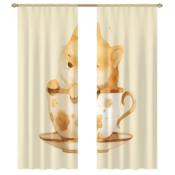 Cute Dog Tea Art Tulle Curtains For Living Room Chiffon Sheer Voile Kitchen Bedroom Curtain Drapes