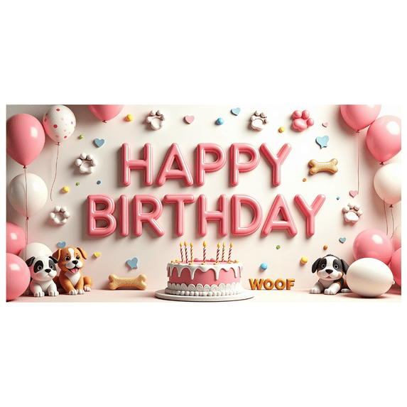 Cute Dog Themed Happy Birthday Banner with Balloons Cakes and Gifts Background Party Decors Photography Props for Puppy Birthday Party Pet Themed Celebrations Backdrop Decorations