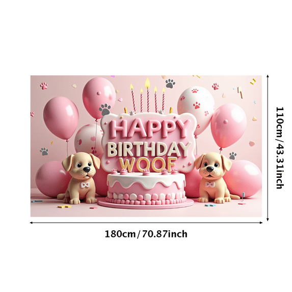 Cute Dog Themed Happy Birthday Banner with Balloons Cakes and Gifts Background Party Decors Photography Props for Puppy Birthday Party Pet Themed Celebrations Backdrop Decorations