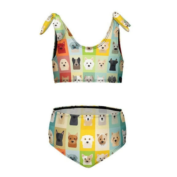 Cute Dog Two Piece Swimsuit Set, Bikini Swimsuit Suitable for Little Girls